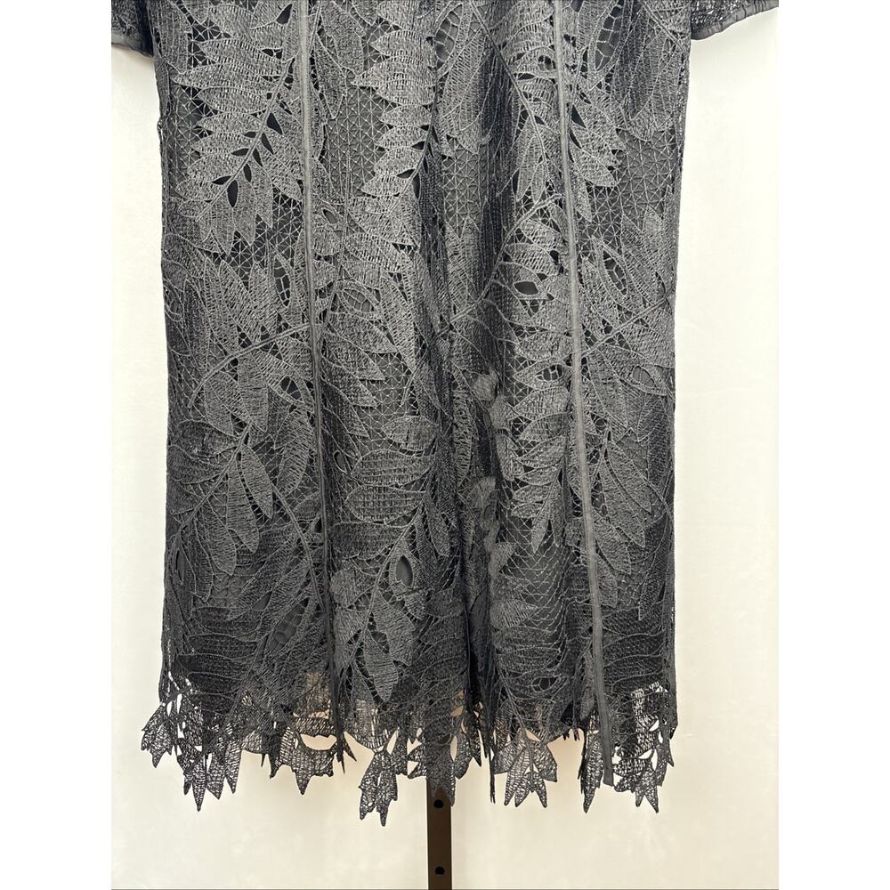 NEW Chico's Lace Leaf Dress Women's Size 14 Black Textured Short Sleeve Boho - Picture 11 of 12